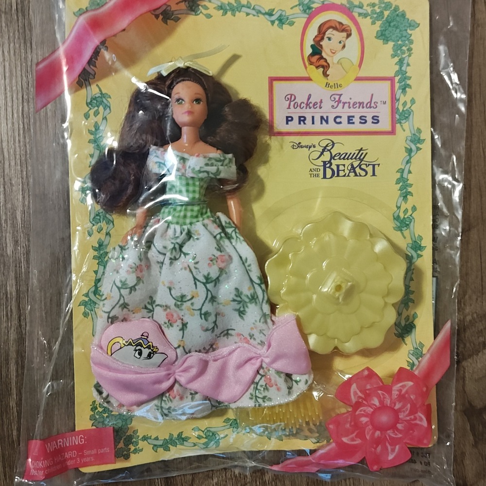 Mattel Disney Belle Pocket Friends Princess Doll Kids 5in Green Floral 1997 NIB